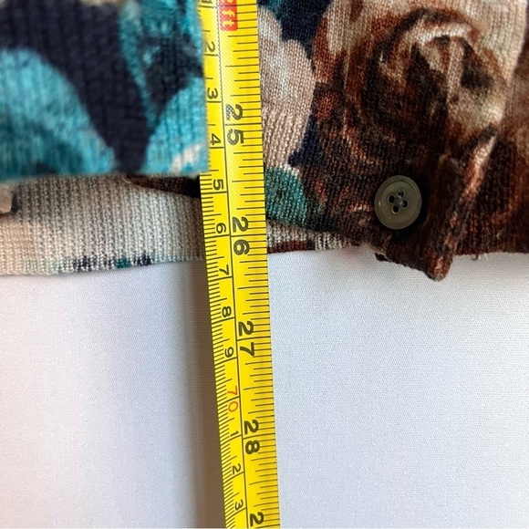Talbots Pure Merino Wool Cardigan Sz 2XP Brown Blue Rose Button Romantic Floral - Picture 8 of 15